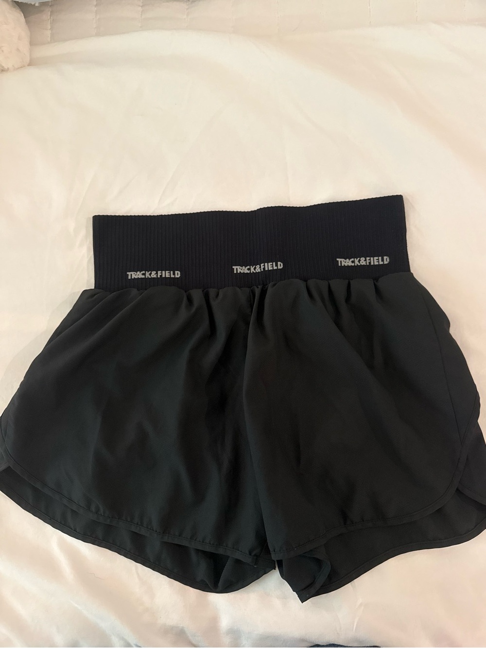 Black Ribbed-Waist Athletic Shorts for Women